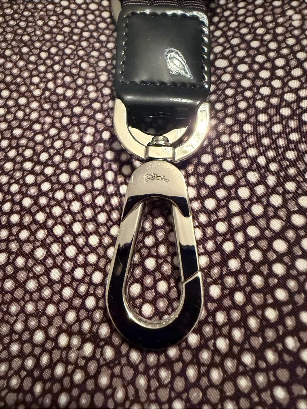 Longchamp Black & White Pebble Print Tote with Black Patent Leather Accents NWT